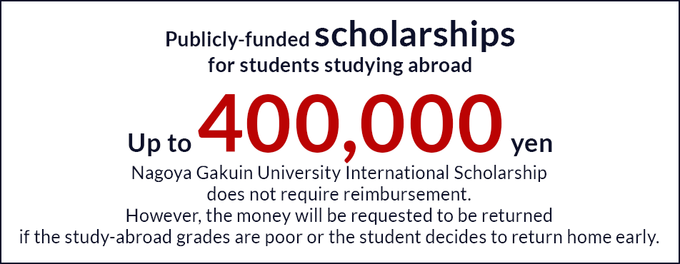 Publicly-funded scholarships for students studying abroad Up to 400,000 yen